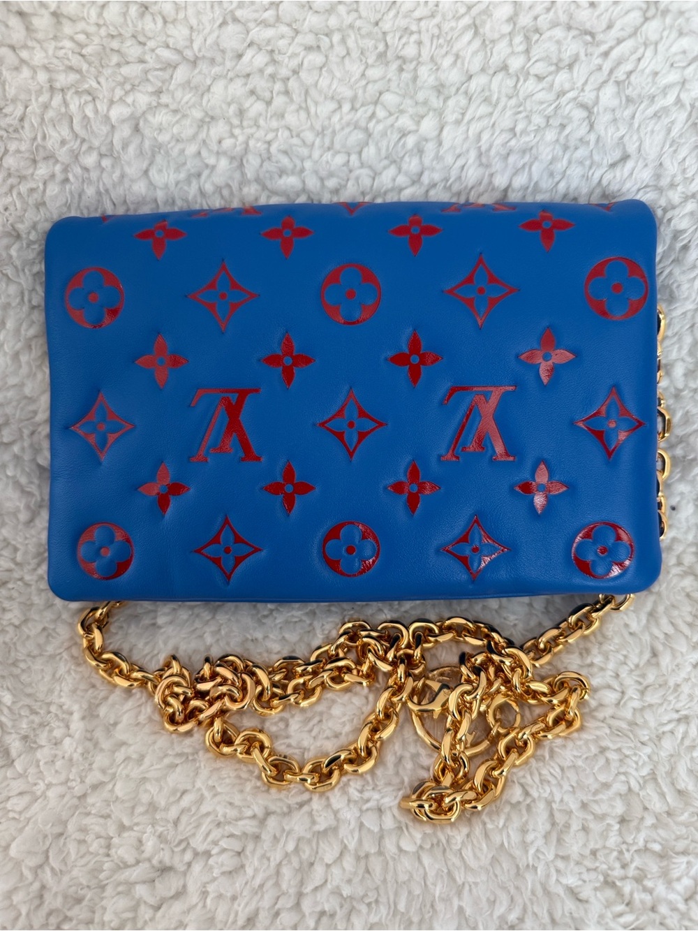 Blue and Red Chain Crossbody Bag